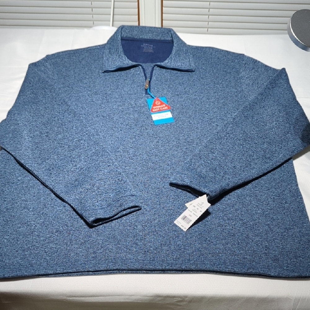 Haggar Men's Heather Blue Zip Up Sweater